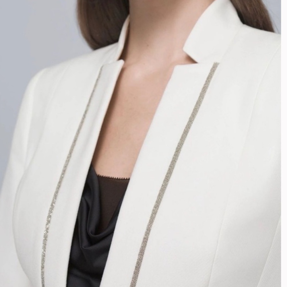 White House Black Market Ballchain Ecru/Ivory Tuxedo Evening Blazer Size 4 New - Picture 3 of 8